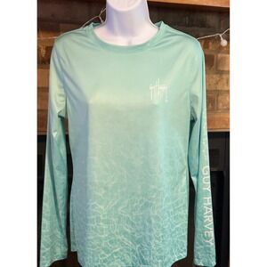 Guy Harvey Womens Medium Performance Shirt Long Sleeve Blue Water Print Fishing